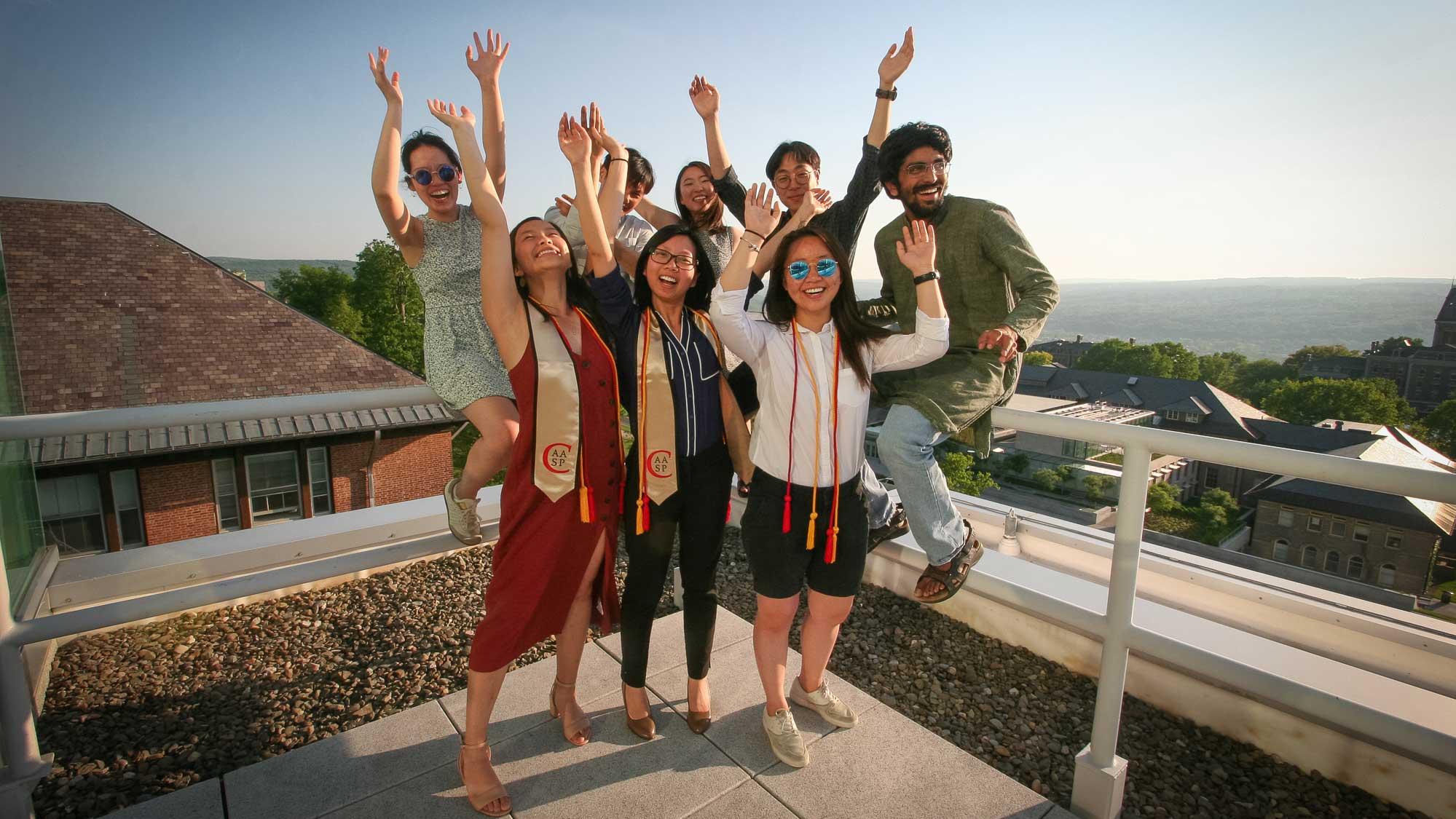 Class of 2018 Asian American Studies minors celebrating on a balcony